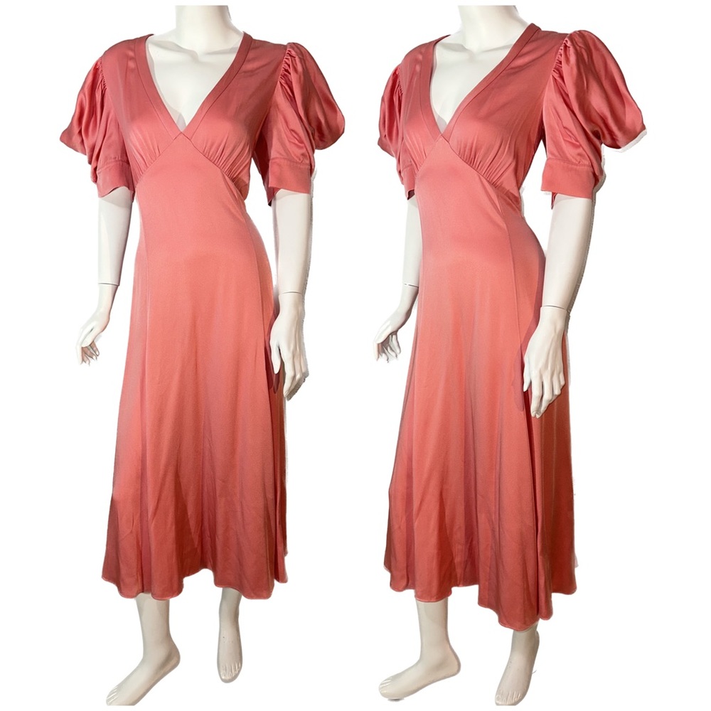 IN VOGUE! Puff-Sleeve MICHAEL KORS COLLECTION * $2290 Runway PINK Satin Dress 8 - Picture 9 of 13
